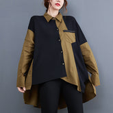 Contrast Color Stitching Mid-Length Loose Casual Long Sleeve Shirt